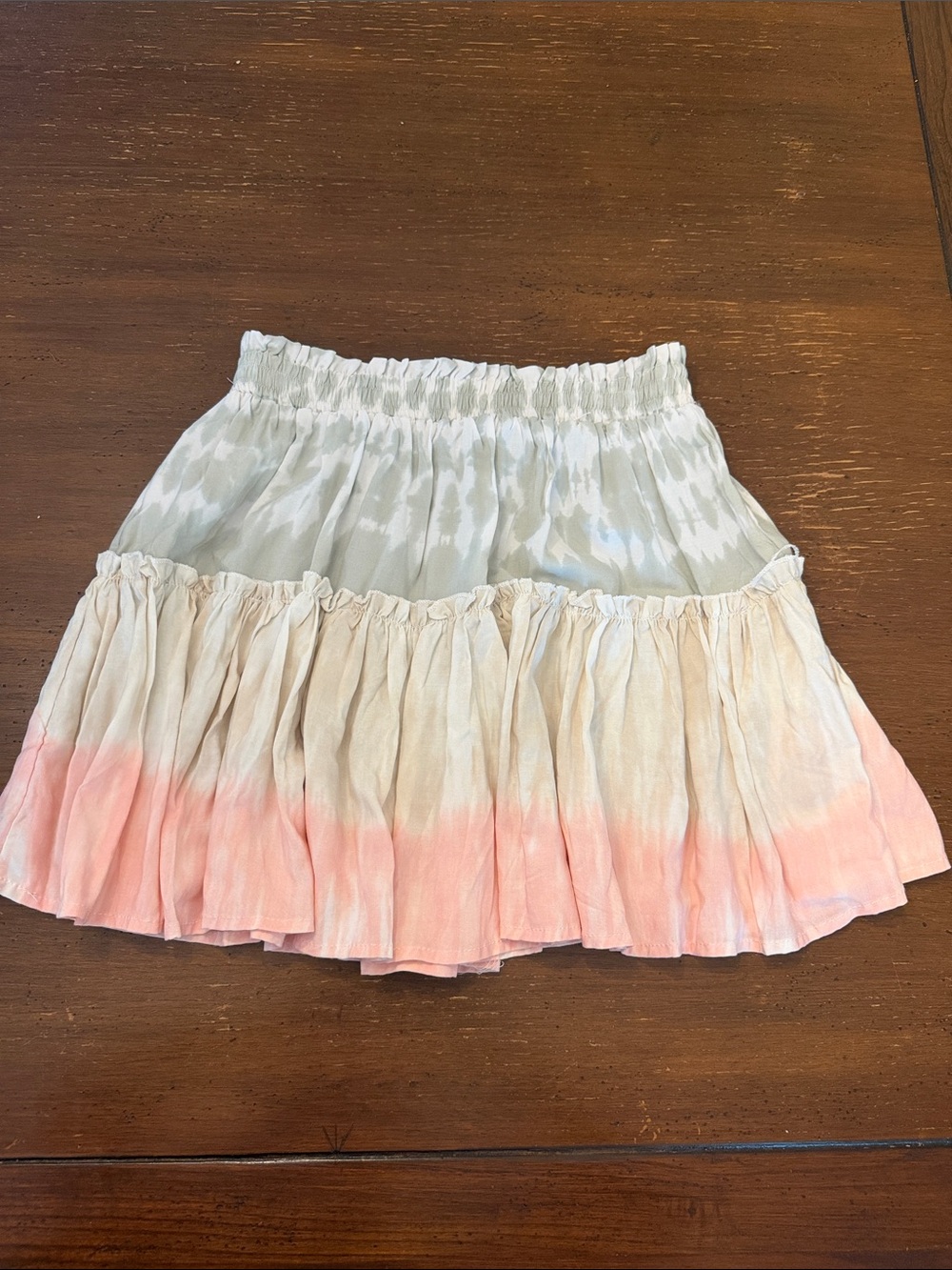 Ocean Drive Women’s Tiered Tie-Dye Skirt in Cream and Pink